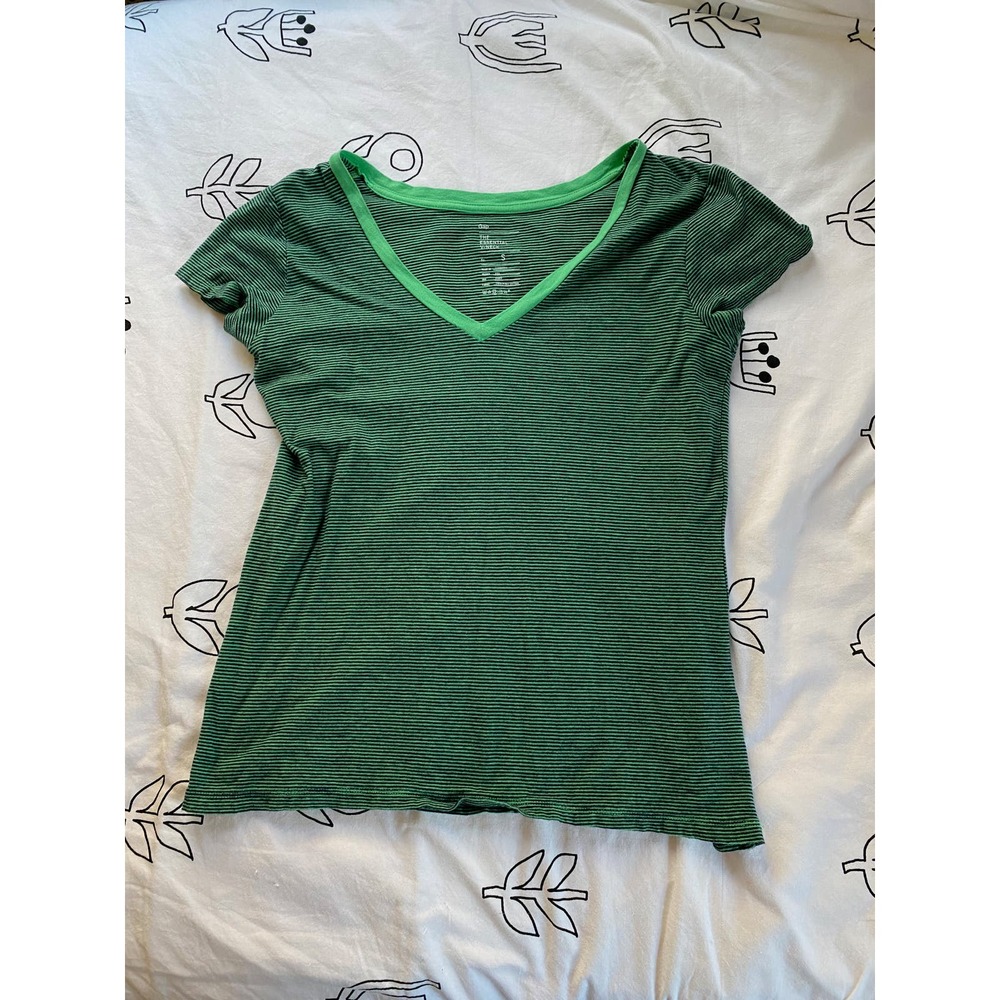 Striped Green V-neck Tee Shirt